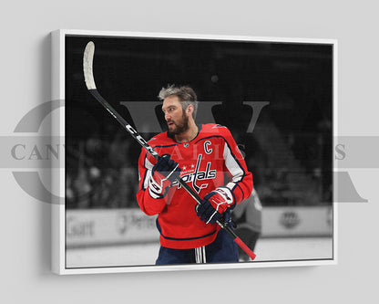 Alexander Ovechkin Black & White Canvas Art Ice hockey Canvas Wall Art