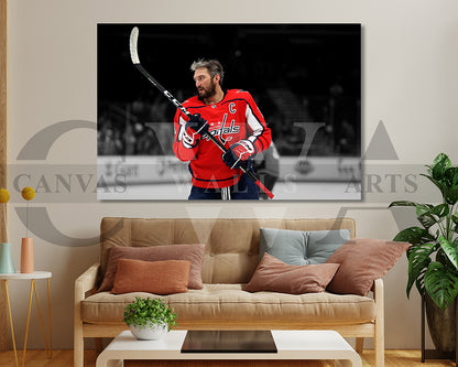 Alexander Ovechkin Black & White Canvas Art Ice hockey Canvas Wall Art