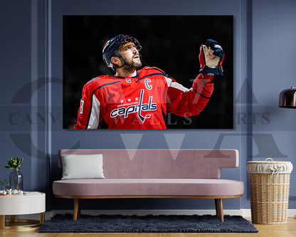 Alexander Ovechkin Black & White Canvas Art Ice hockey Canvas Wall Art