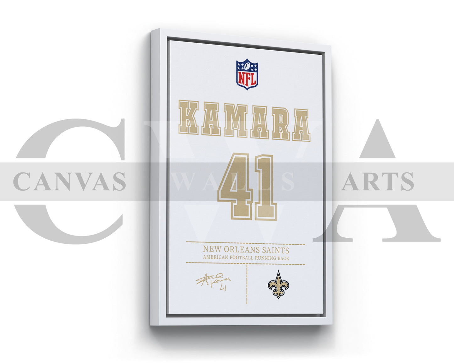 Alvin Kamara Canvas Wall Art - NFL Jersey Poster | Ready to Hang Sports Canvas Print