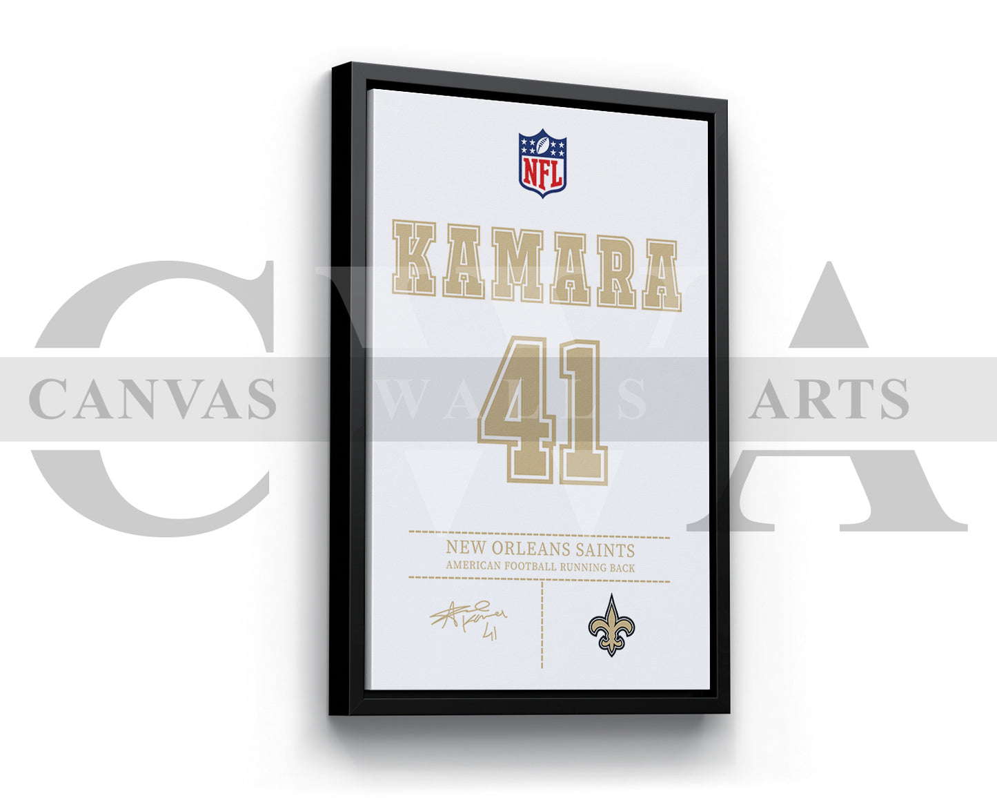 Alvin Kamara Canvas Wall Art - NFL Jersey Poster | Ready to Hang Sports Canvas Print