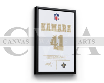 Alvin Kamara Canvas Wall Art - NFL Jersey Poster | Ready to Hang Sports Canvas Print