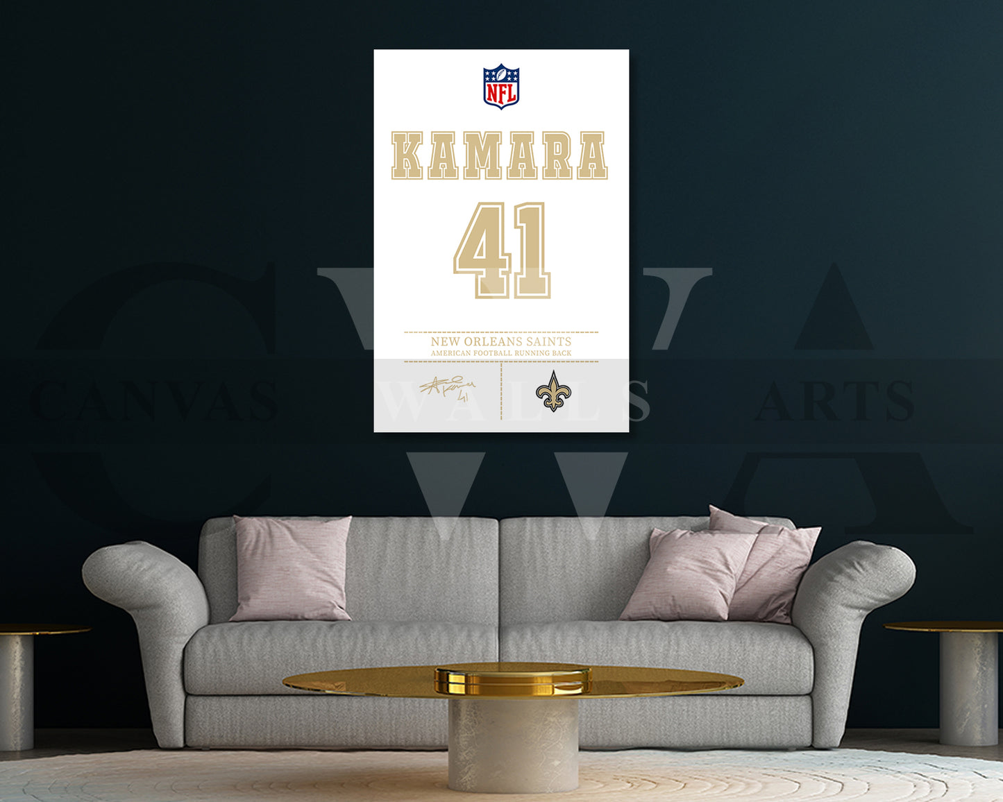 Alvin Kamara Canvas Wall Art - NFL Jersey Poster | Ready to Hang Sports Canvas Print