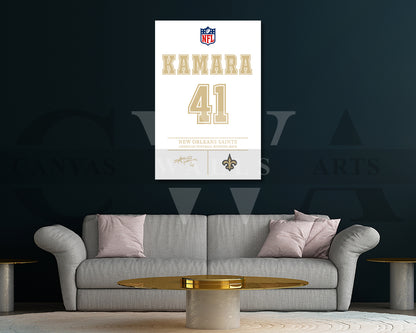 Alvin Kamara Canvas Wall Art - NFL Jersey Poster | Ready to Hang Sports Canvas Print