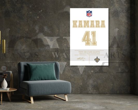Alvin Kamara Canvas Wall Art - NFL Jersey Poster | Ready to Hang Sports Canvas Print