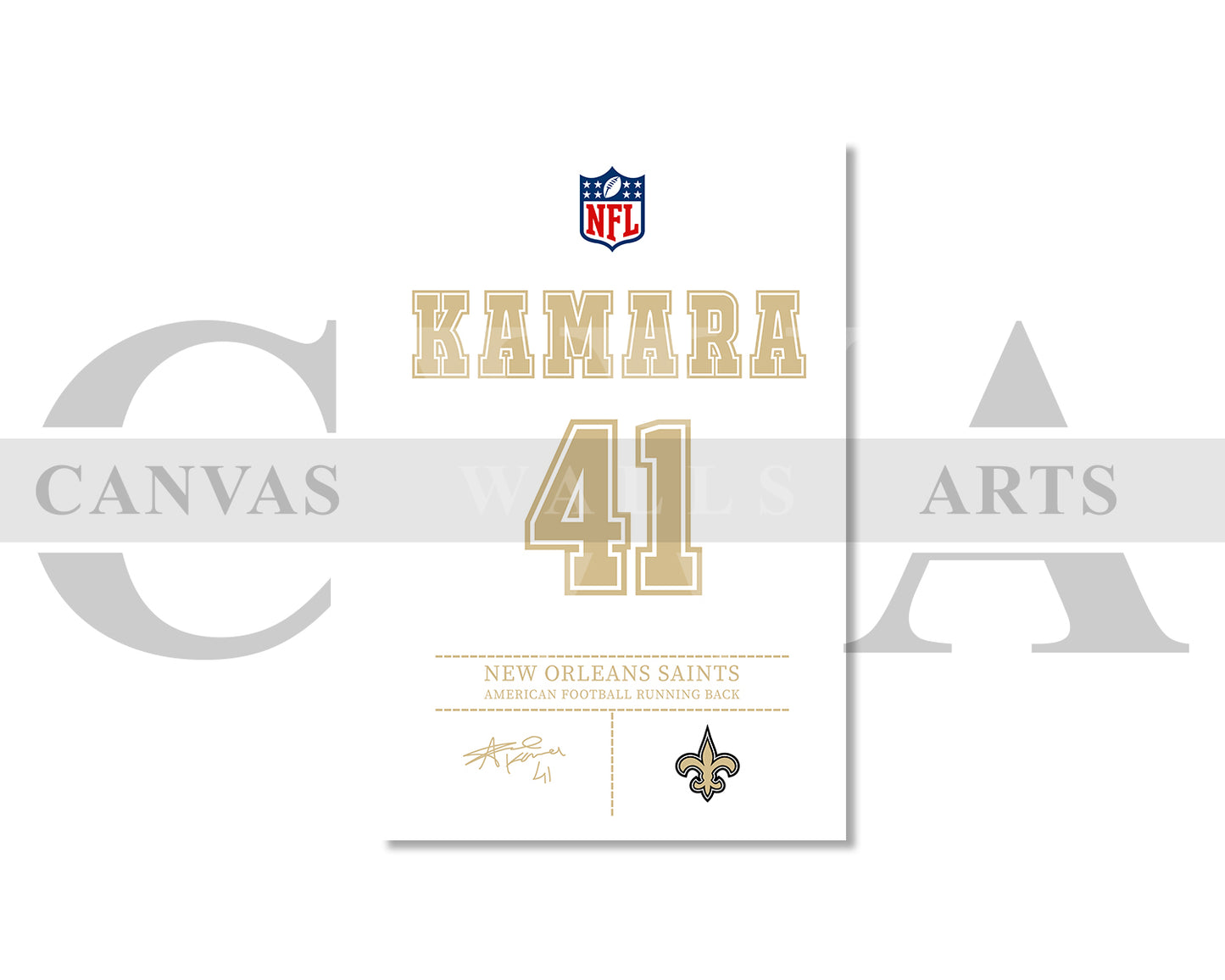 Alvin Kamara Canvas Wall Art - NFL Jersey Poster | Ready to Hang Sports Canvas Print