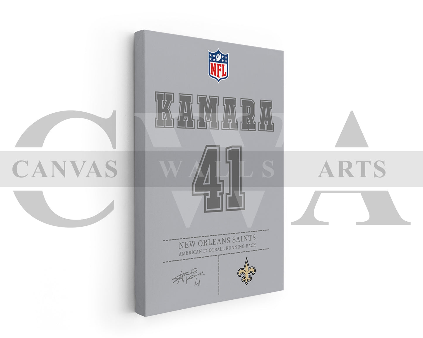 Alvin Kamara Canvas Wall Art - NFL Jersey Poster | Ready to Hang Sports Canvas Print