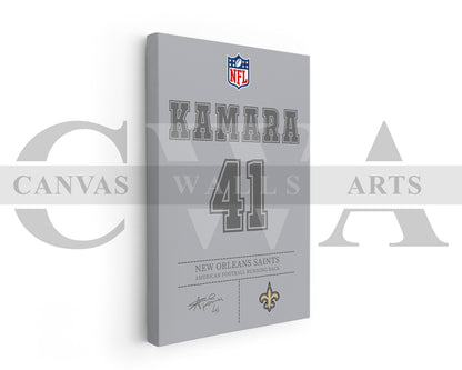 Alvin Kamara Canvas Wall Art - NFL Jersey Poster | Ready to Hang Sports Canvas Print