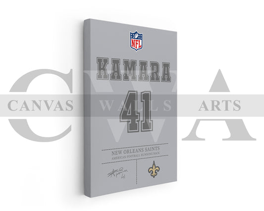 Alvin Kamara Canvas Wall Art - NFL Jersey Poster | Ready to Hang Sports Canvas Print