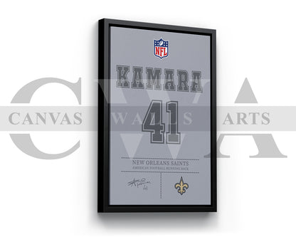 Alvin Kamara Canvas Wall Art - NFL Jersey Poster | Ready to Hang Sports Canvas Print