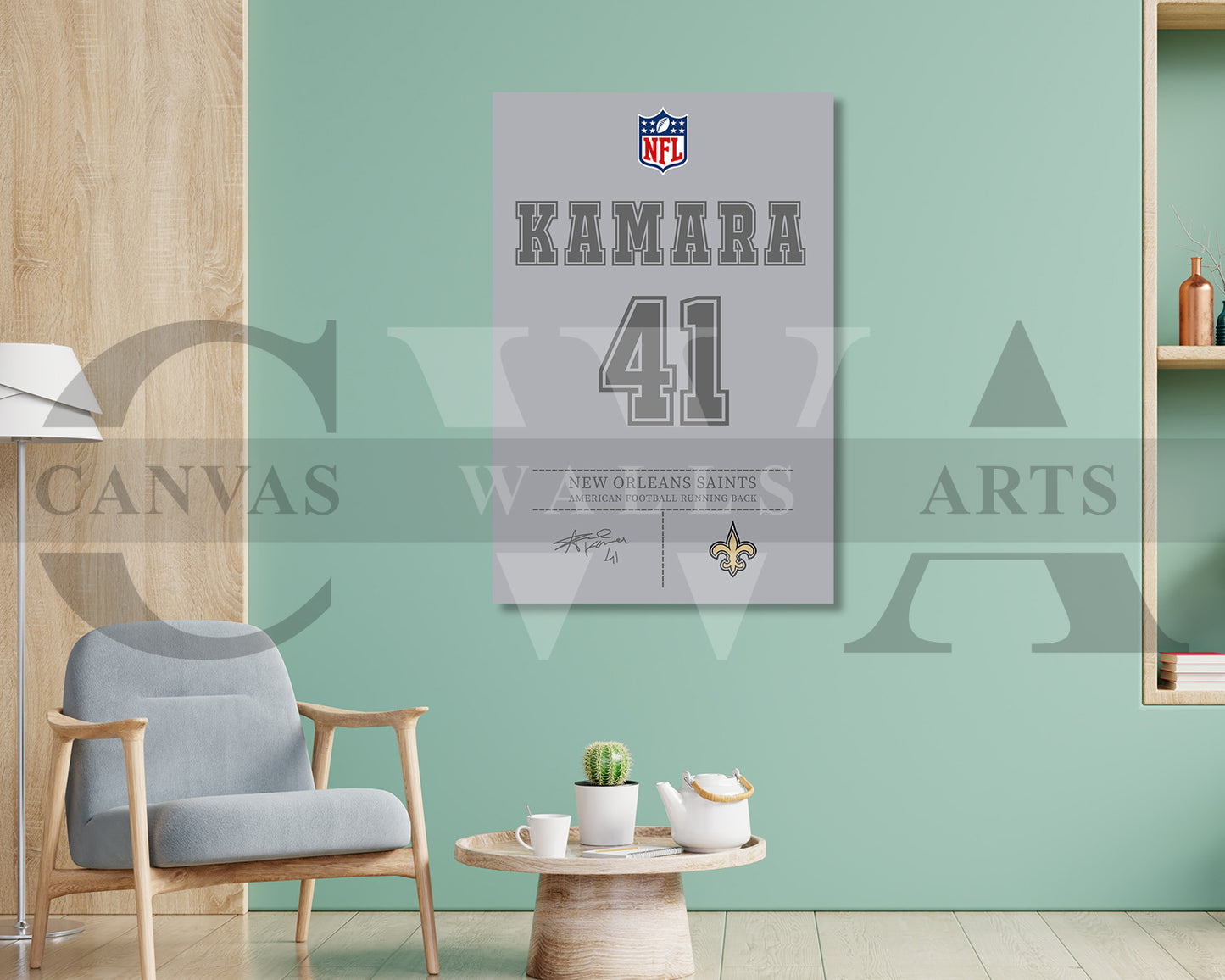 Alvin Kamara Canvas Wall Art - NFL Jersey Poster | Ready to Hang Sports Canvas Print