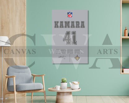 Alvin Kamara Canvas Wall Art - NFL Jersey Poster | Ready to Hang Sports Canvas Print