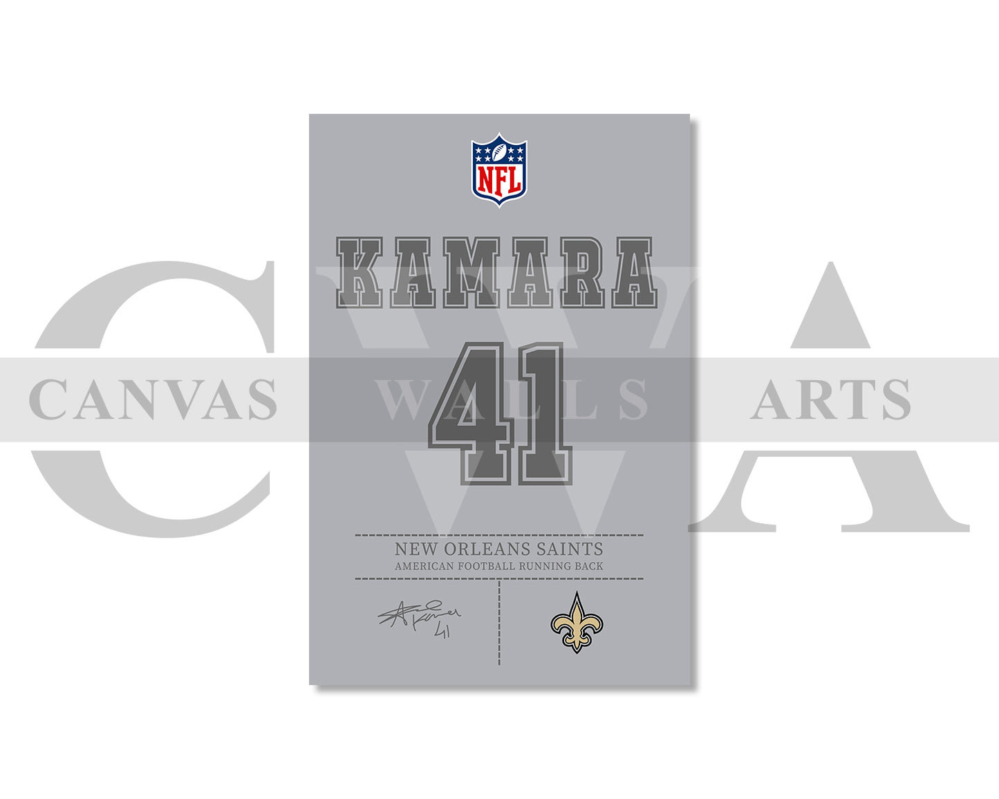 Alvin Kamara Canvas Wall Art - NFL Jersey Poster | Ready to Hang Sports Canvas Print