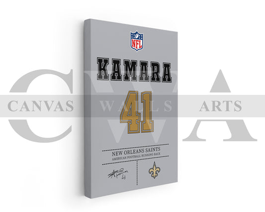 Alvin Kamara Canvas Wall Art - NFL Jersey Poster | Ready to Hang Sports Canvas Print