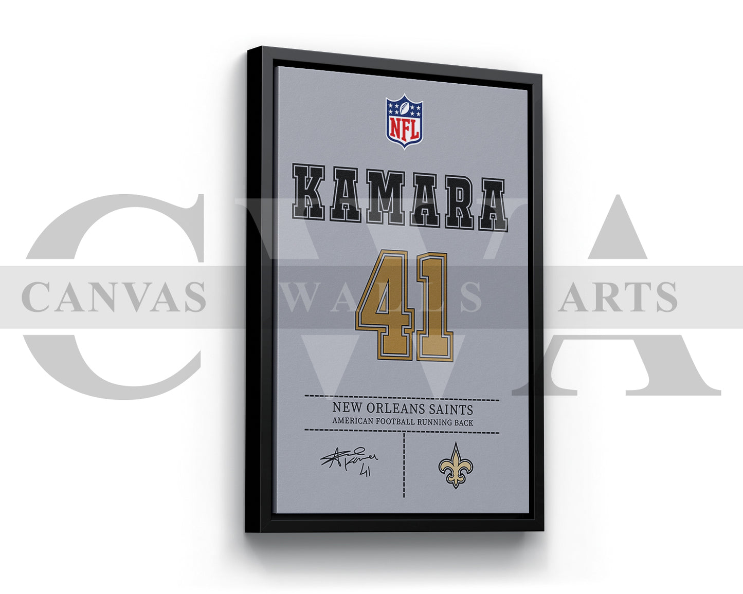 Alvin Kamara Canvas Wall Art - NFL Jersey Poster | Ready to Hang Sports Canvas Print