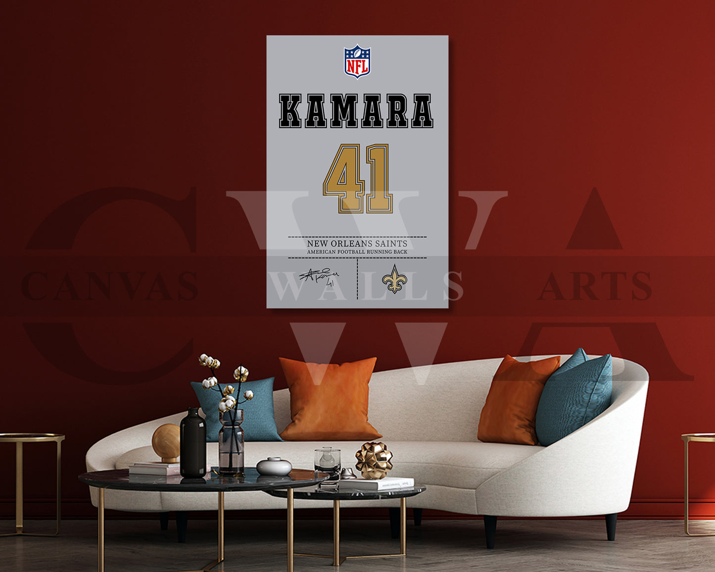 Alvin Kamara Canvas Wall Art - NFL Jersey Poster | Ready to Hang Sports Canvas Print