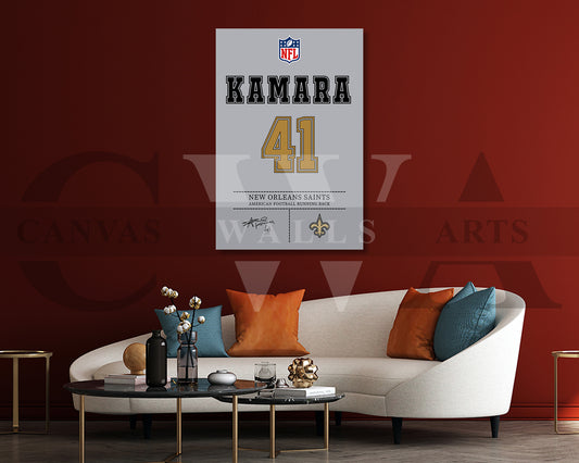 Alvin Kamara Canvas Wall Art - NFL Jersey Poster | Ready to Hang Sports Canvas Print