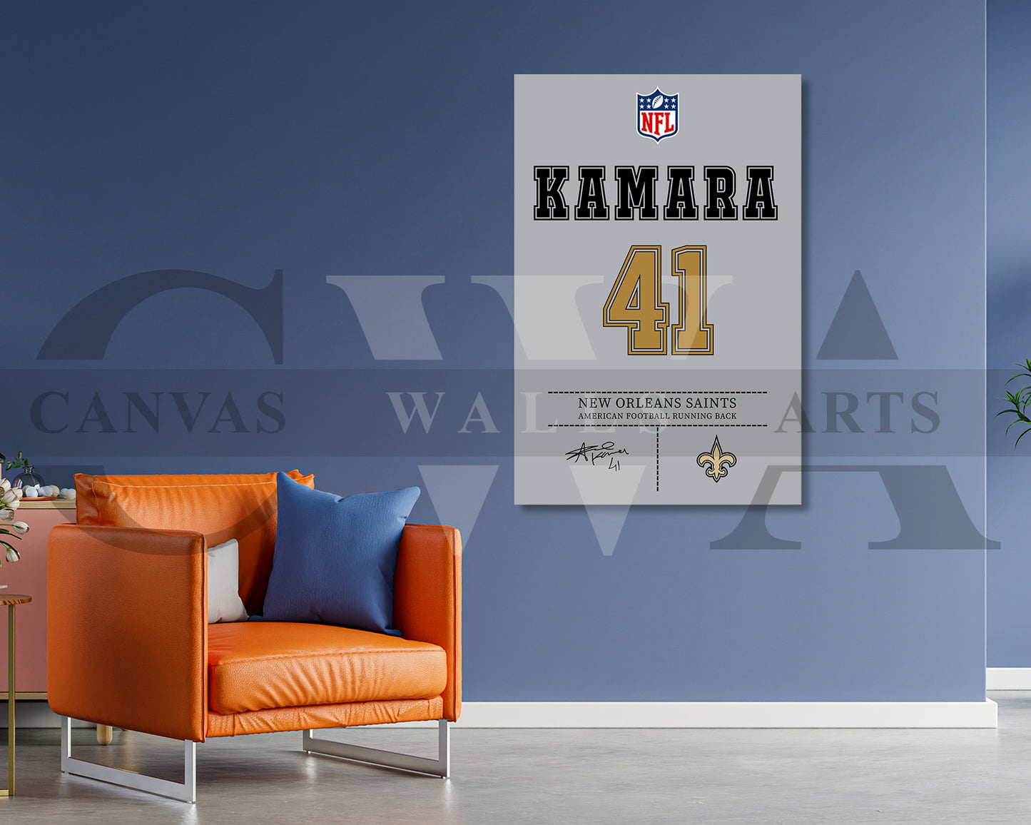 Alvin Kamara Canvas Wall Art - NFL Jersey Poster | Ready to Hang Sports Canvas Print