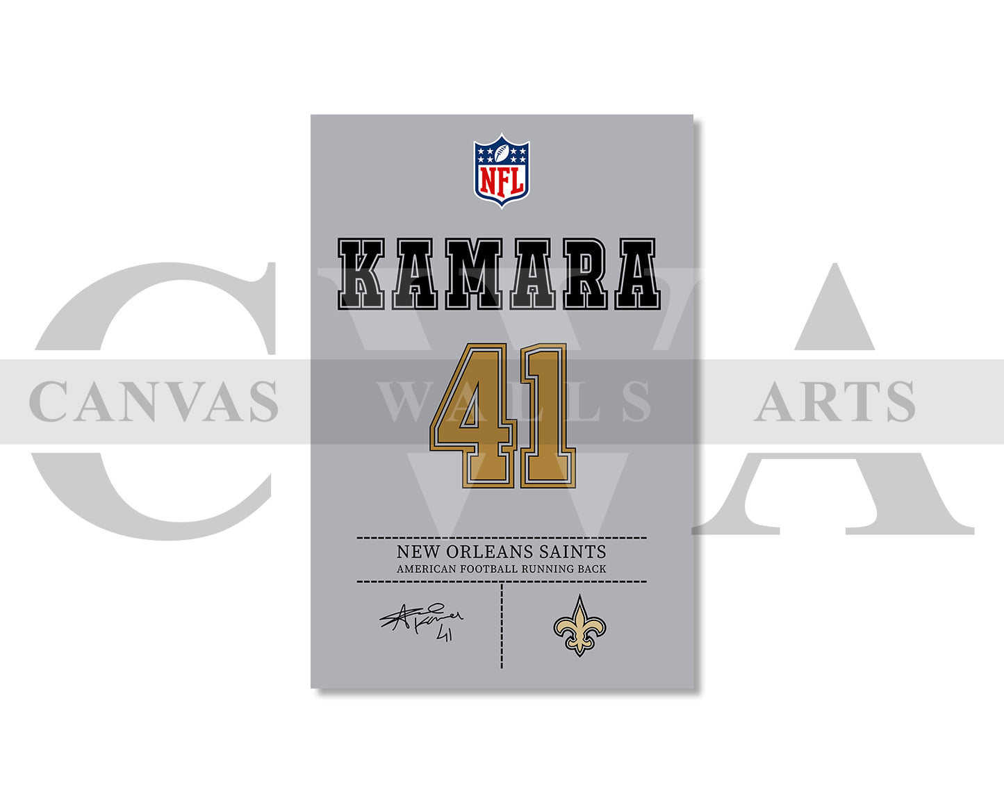 Alvin Kamara Canvas Wall Art - NFL Jersey Poster | Ready to Hang Sports Canvas Print
