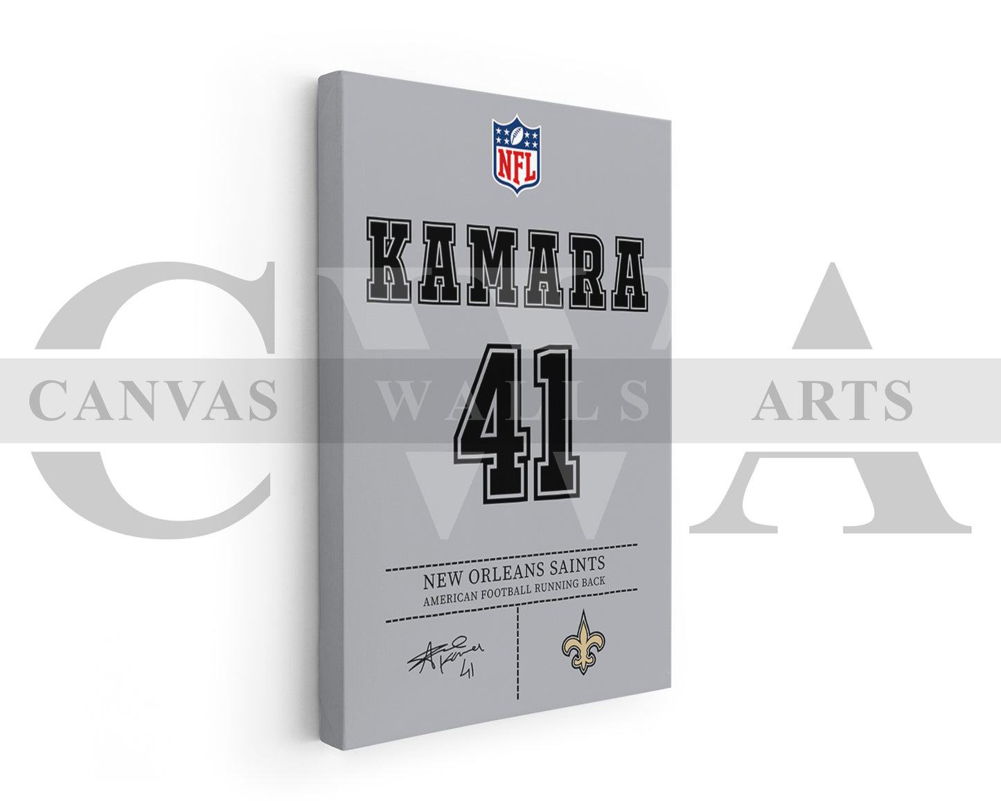 Alvin Kamara Canvas Wall Art - NFL Jersey Poster | Ready to Hang Sports Canvas Print