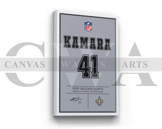 Alvin Kamara Canvas Wall Art - NFL Jersey Poster | Ready to Hang Sports Canvas Print