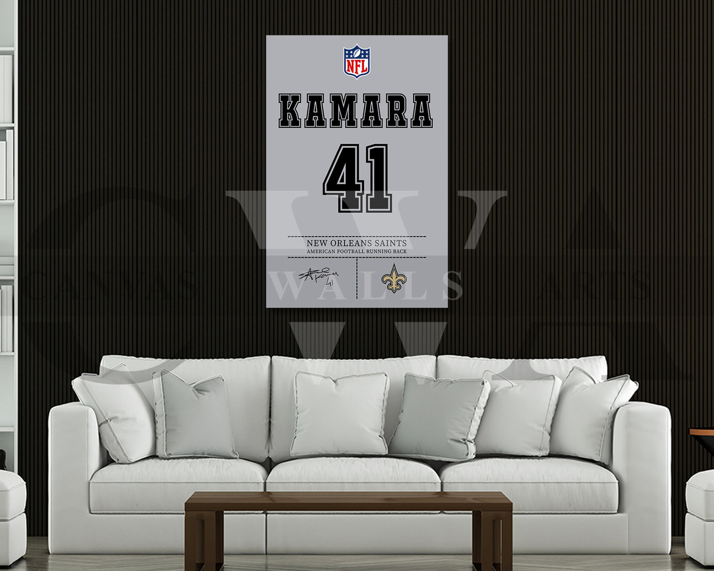 Alvin Kamara Canvas Wall Art - NFL Jersey Poster | Ready to Hang Sports Canvas Print