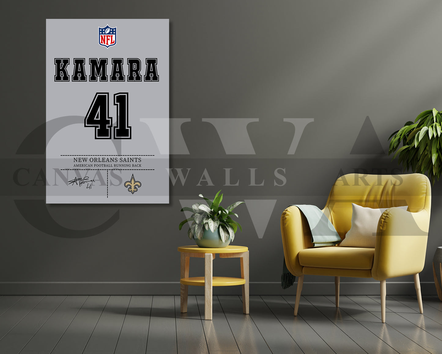 Alvin Kamara Canvas Wall Art - NFL Jersey Poster | Ready to Hang Sports Canvas Print