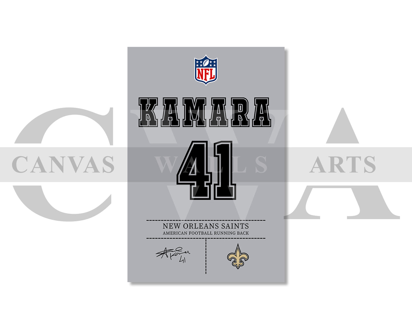 Alvin Kamara Canvas Wall Art - NFL Jersey Poster | Ready to Hang Sports Canvas Print
