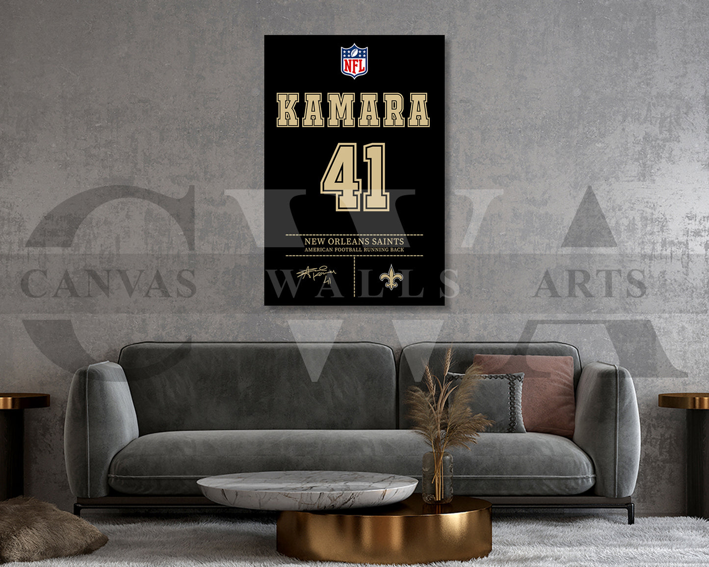 Alvin Kamara Canvas Wall Art - NFL Jersey Poster | Ready to Hang Sports Canvas Print