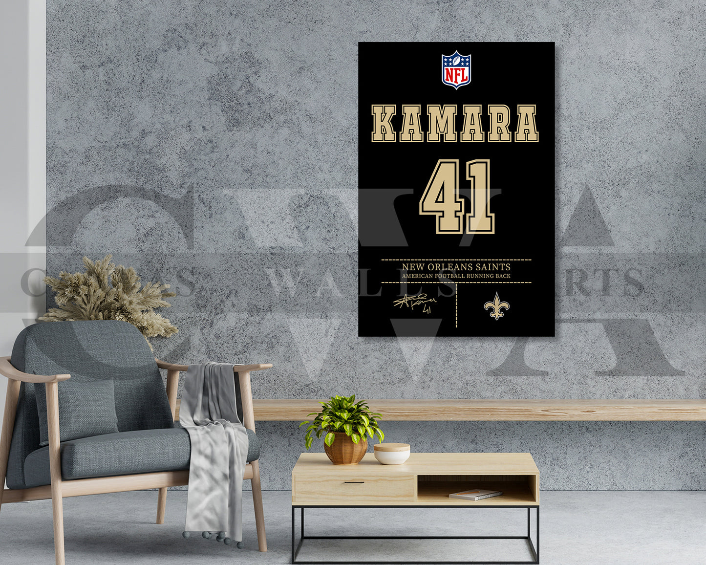 Alvin Kamara Canvas Wall Art - NFL Jersey Poster | Ready to Hang Sports Canvas Print