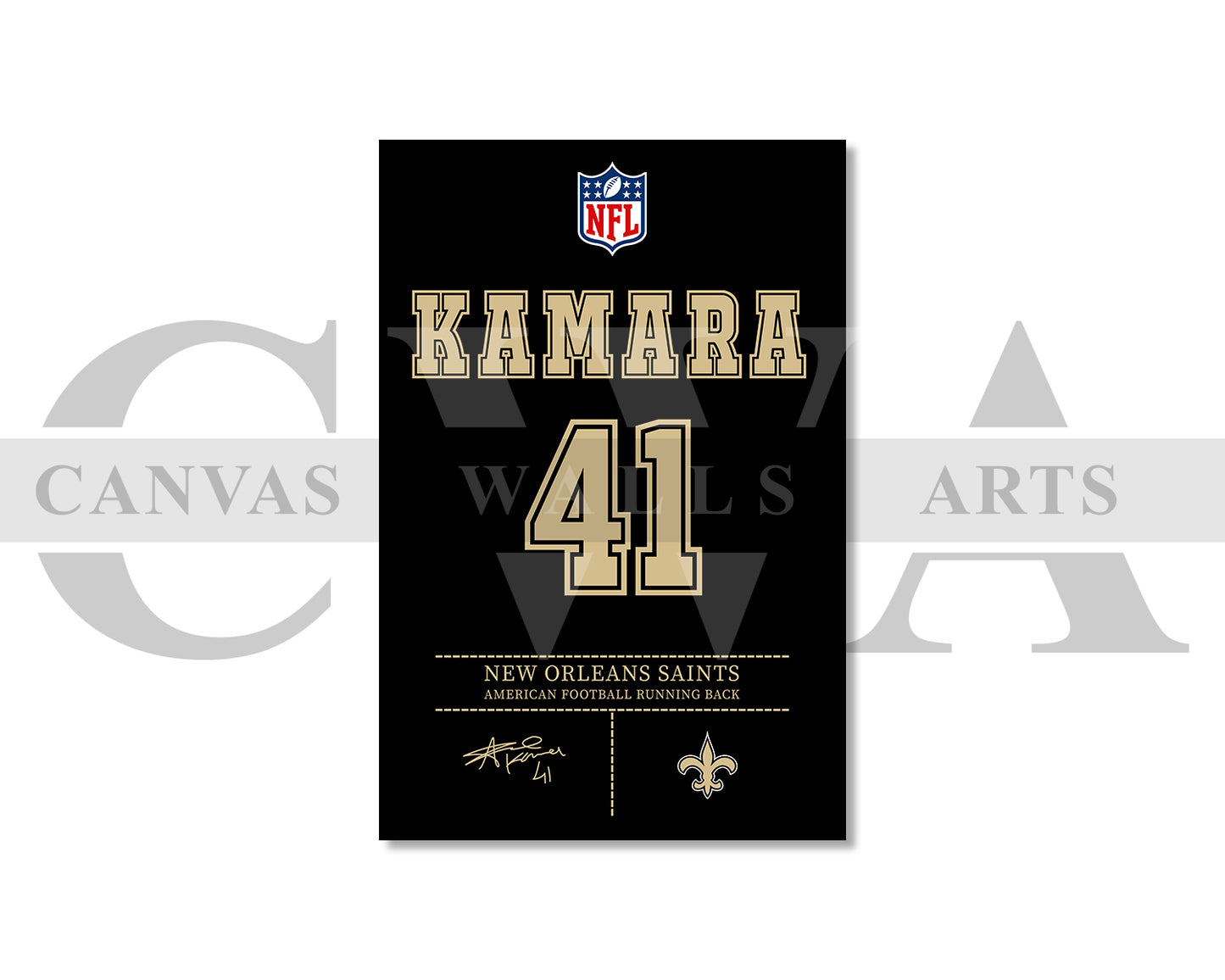 Alvin Kamara Canvas Wall Art - NFL Jersey Poster | Ready to Hang Sports Canvas Print