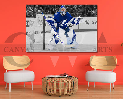 Andrei Vasilevskiy Black & White Canvas Art Ice hockey Canvas Wall Art