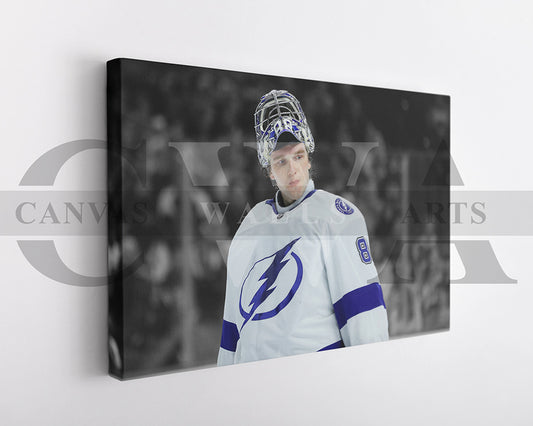 Andrei Vasilevskiy Black & White Canvas Art Ice hockey Canvas Wall Art