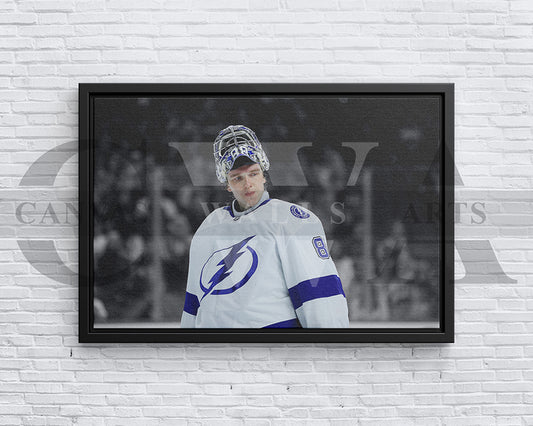 Andrei Vasilevskiy Black & White Canvas Art Ice hockey Canvas Wall Art