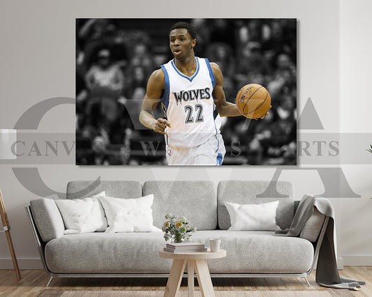 Andrew Wiggins Black & White Canvas Art Basketball Canvas Wall Art