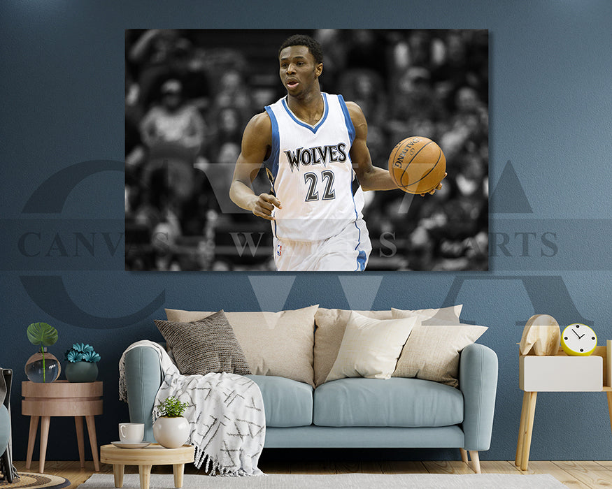 Andrew Wiggins Black & White Canvas Art Basketball Canvas Wall Art