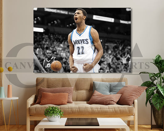 Andrew Wiggins Black & White Canvas Art Basketball Canvas Wall Art