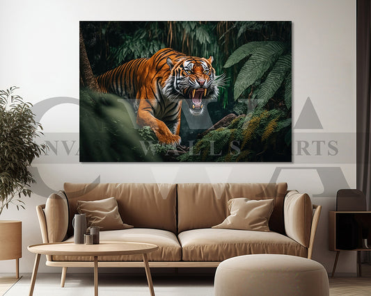 Angry Tiger Canvas Wall Art Animal Poster Print