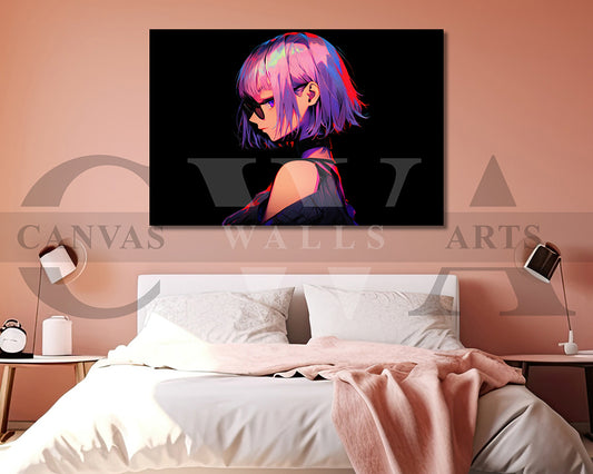 Anime Girl Short Hair Canvas Wall Art