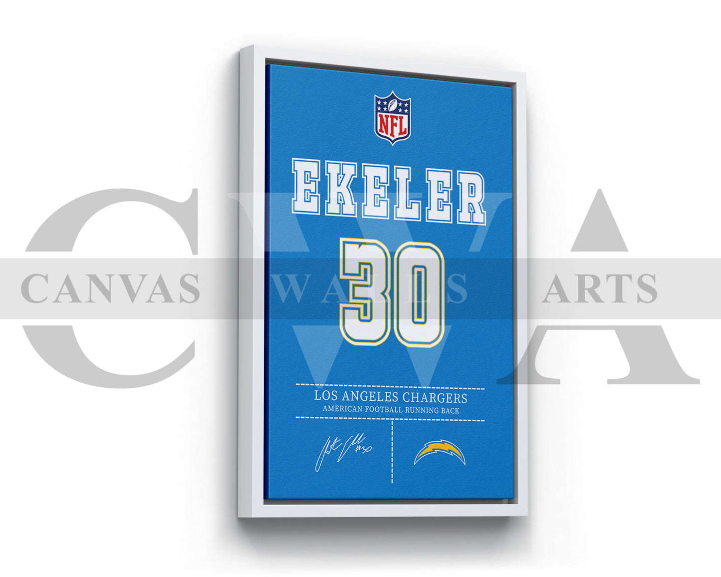 Austin Ekeler Canvas Wall Art - NFL Jersey Poster | Ready to Hang Sports Canvas Print