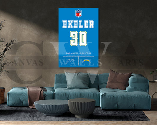 Austin Ekeler Canvas Wall Art - NFL Jersey Poster | Ready to Hang Sports Canvas Print