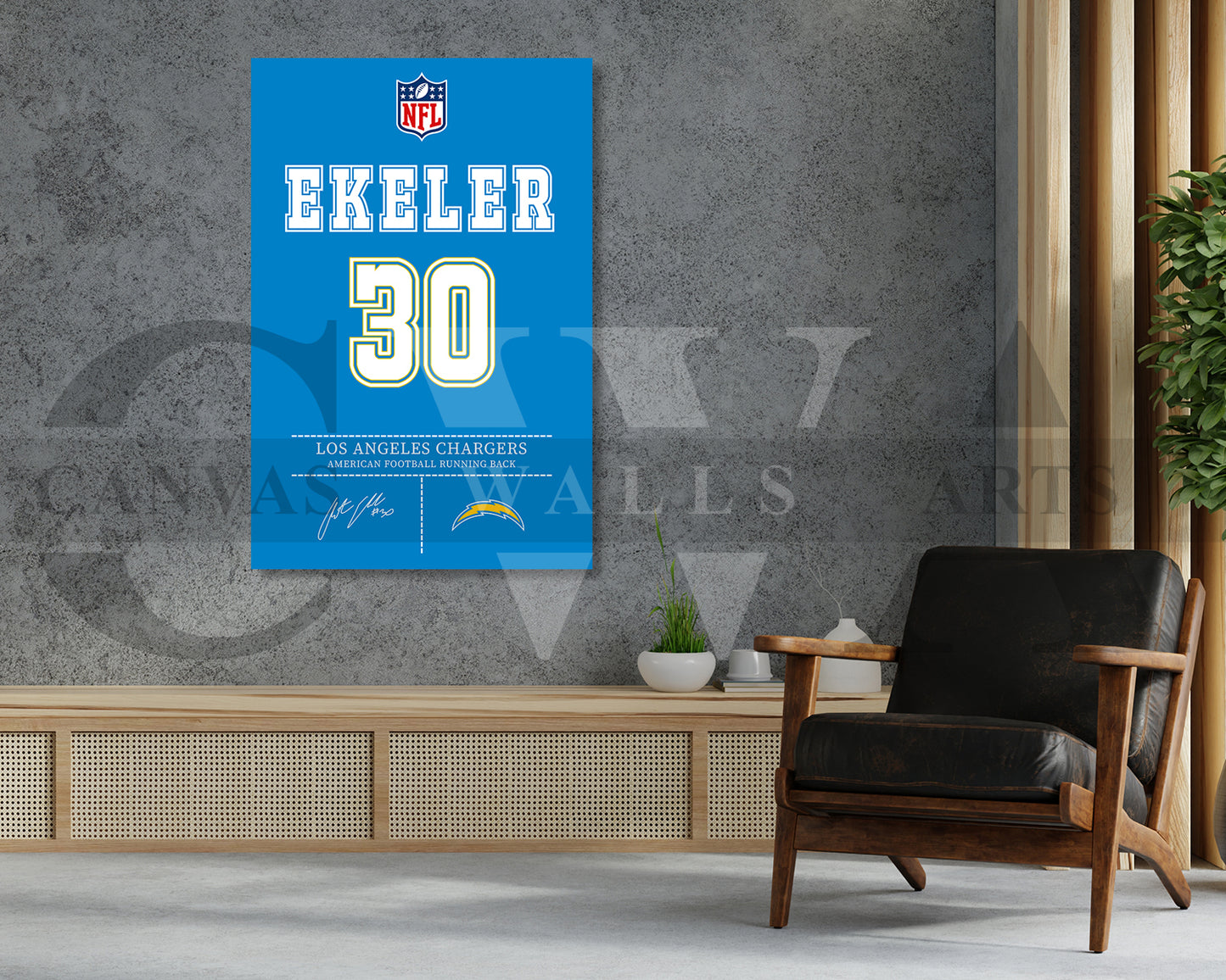 Austin Ekeler Canvas Wall Art - NFL Jersey Poster | Ready to Hang Sports Canvas Print