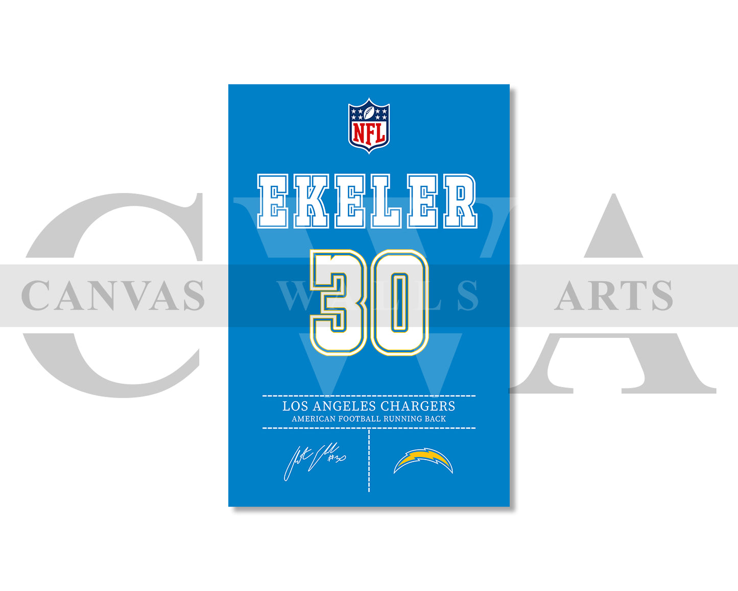Austin Ekeler Canvas Wall Art - NFL Jersey Poster | Ready to Hang Sports Canvas Print
