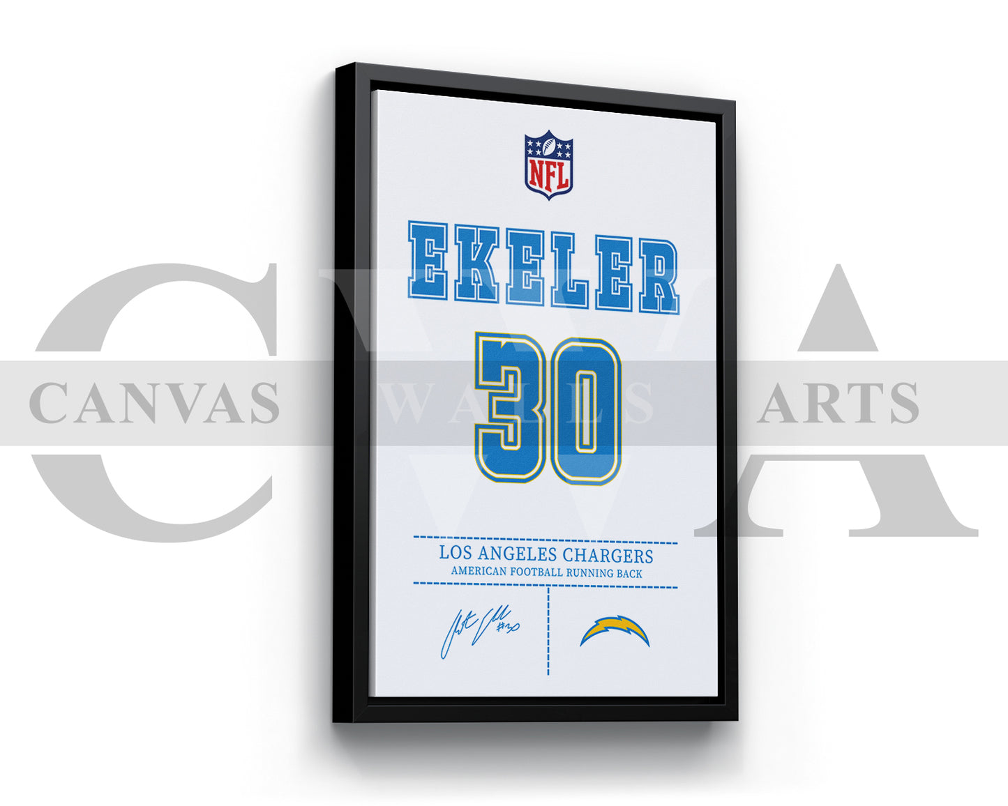 Austin Ekeler Canvas Wall Art - NFL Jersey Poster | Ready to Hang Sports Canvas Print