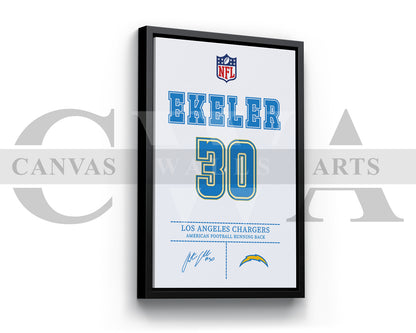 Austin Ekeler Canvas Wall Art - NFL Jersey Poster | Ready to Hang Sports Canvas Print