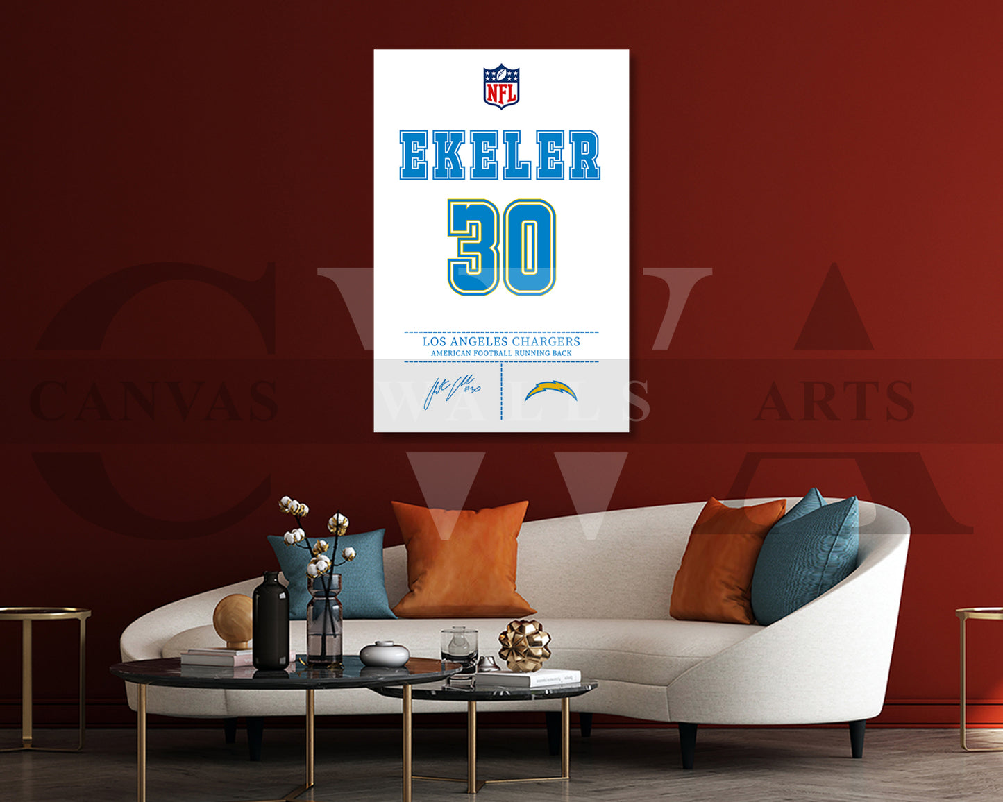 Austin Ekeler Canvas Wall Art - NFL Jersey Poster | Ready to Hang Sports Canvas Print