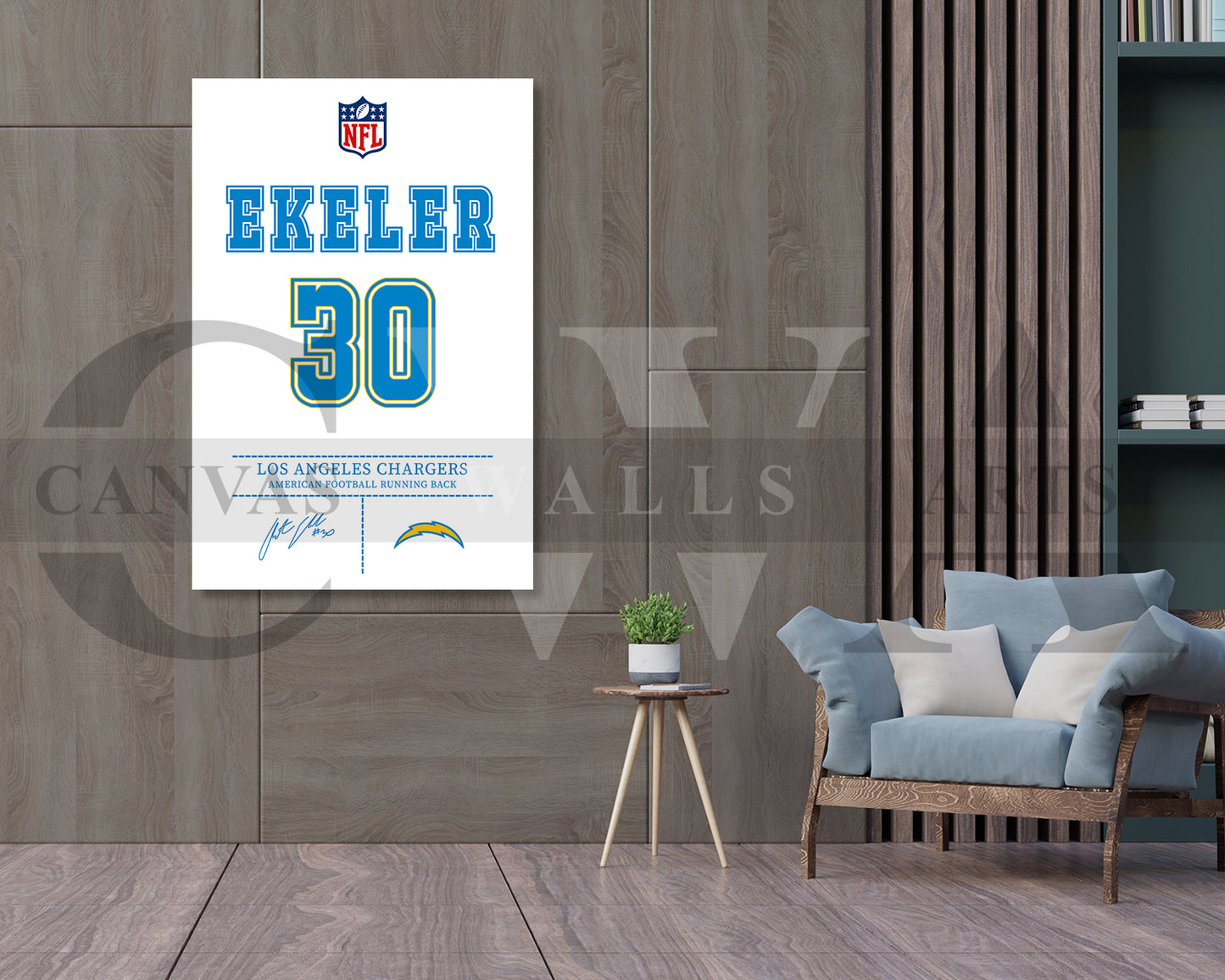 Austin Ekeler Canvas Wall Art - NFL Jersey Poster | Ready to Hang Sports Canvas Print