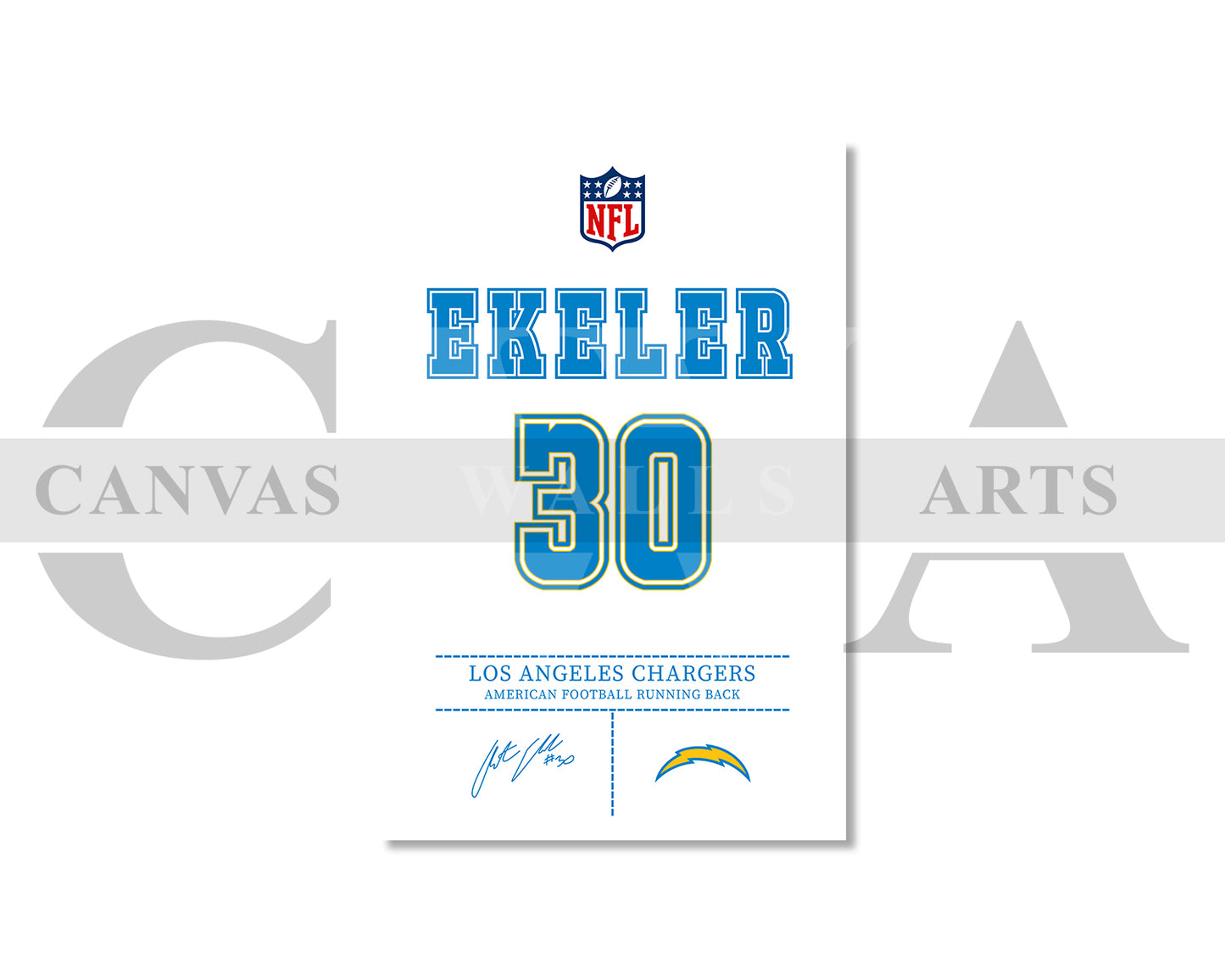 Austin Ekeler Canvas Wall Art - NFL Jersey Poster | Ready to Hang Sports Canvas Print