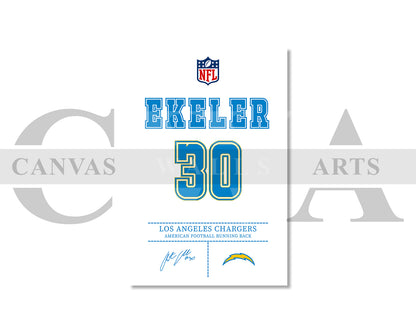 Austin Ekeler Canvas Wall Art - NFL Jersey Poster | Ready to Hang Sports Canvas Print