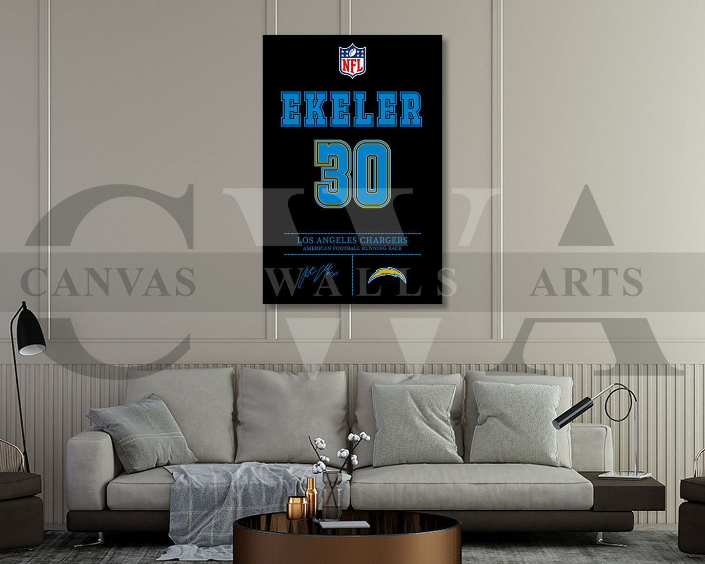 Austin Ekeler Canvas Wall Art - NFL Jersey Poster | Ready to Hang Sports Canvas Print